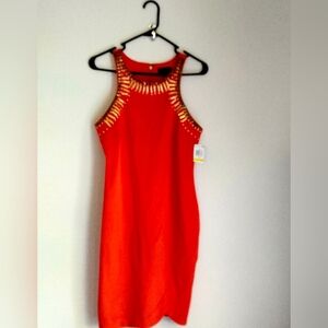 Thalia Sodi Dress Women Medium Orange Sleeveless Gold Studs Party Club Dinner